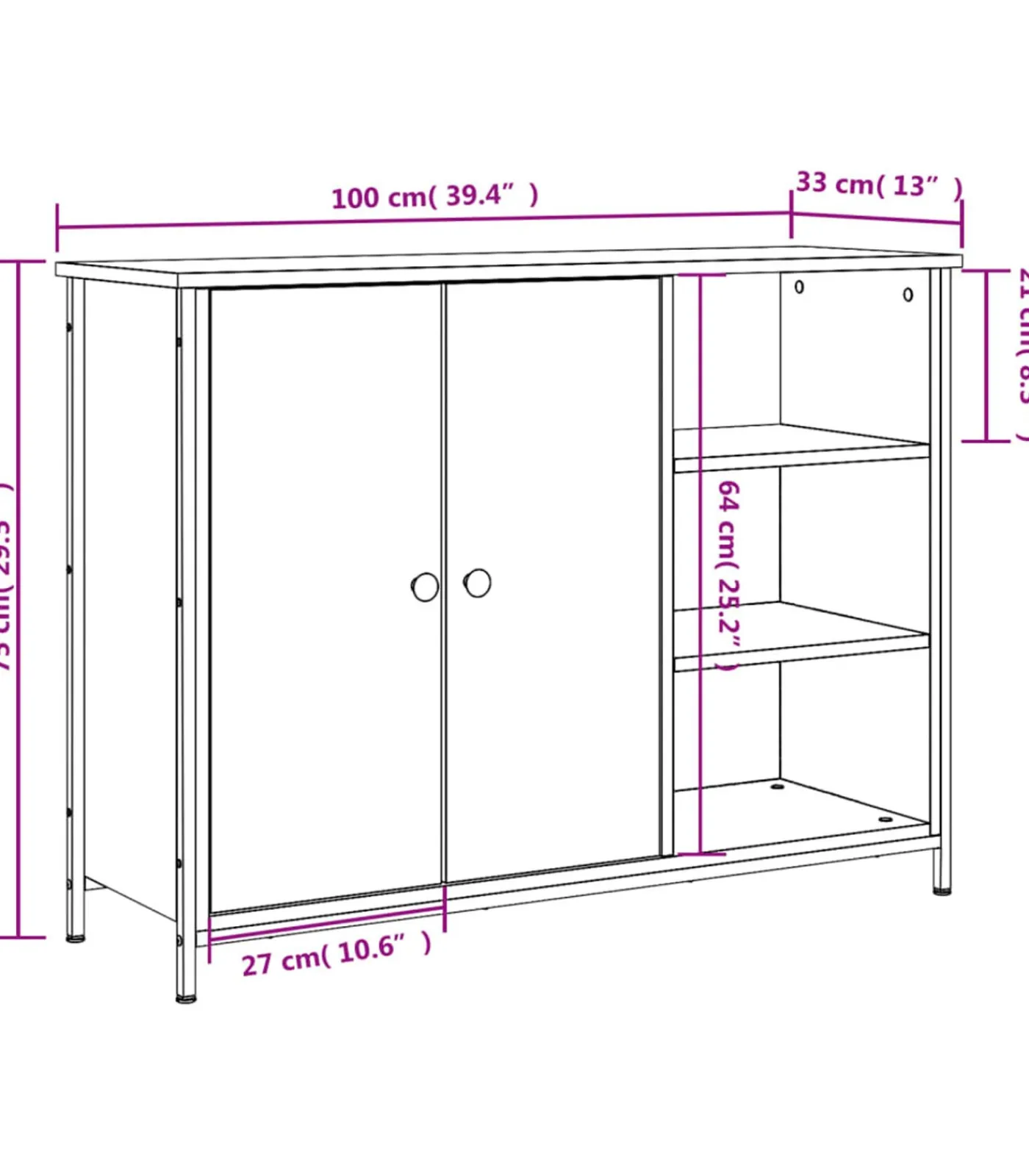 New Dressoir 100x33x75 cm bewerkt hout sonoma eikenkleurig Meubels