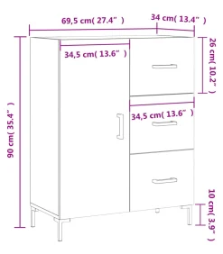 vidaXL Dressoir 69,5x34x90 cm bewerkt hout grijs sonoma eikenkleurig