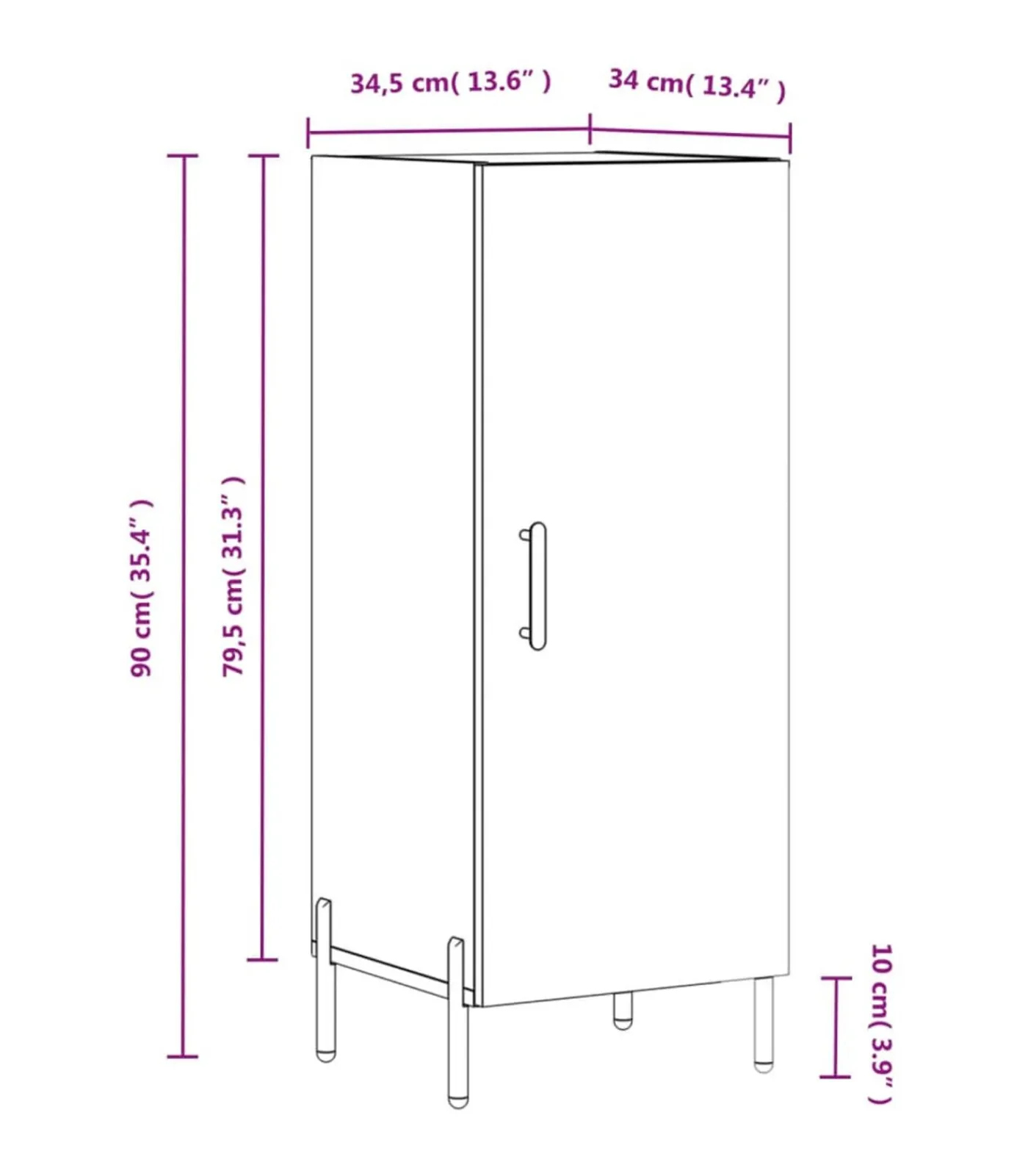 vidaXL Dressoir 34,5x34x90 cm bewerkt hout bruin eikenkleur