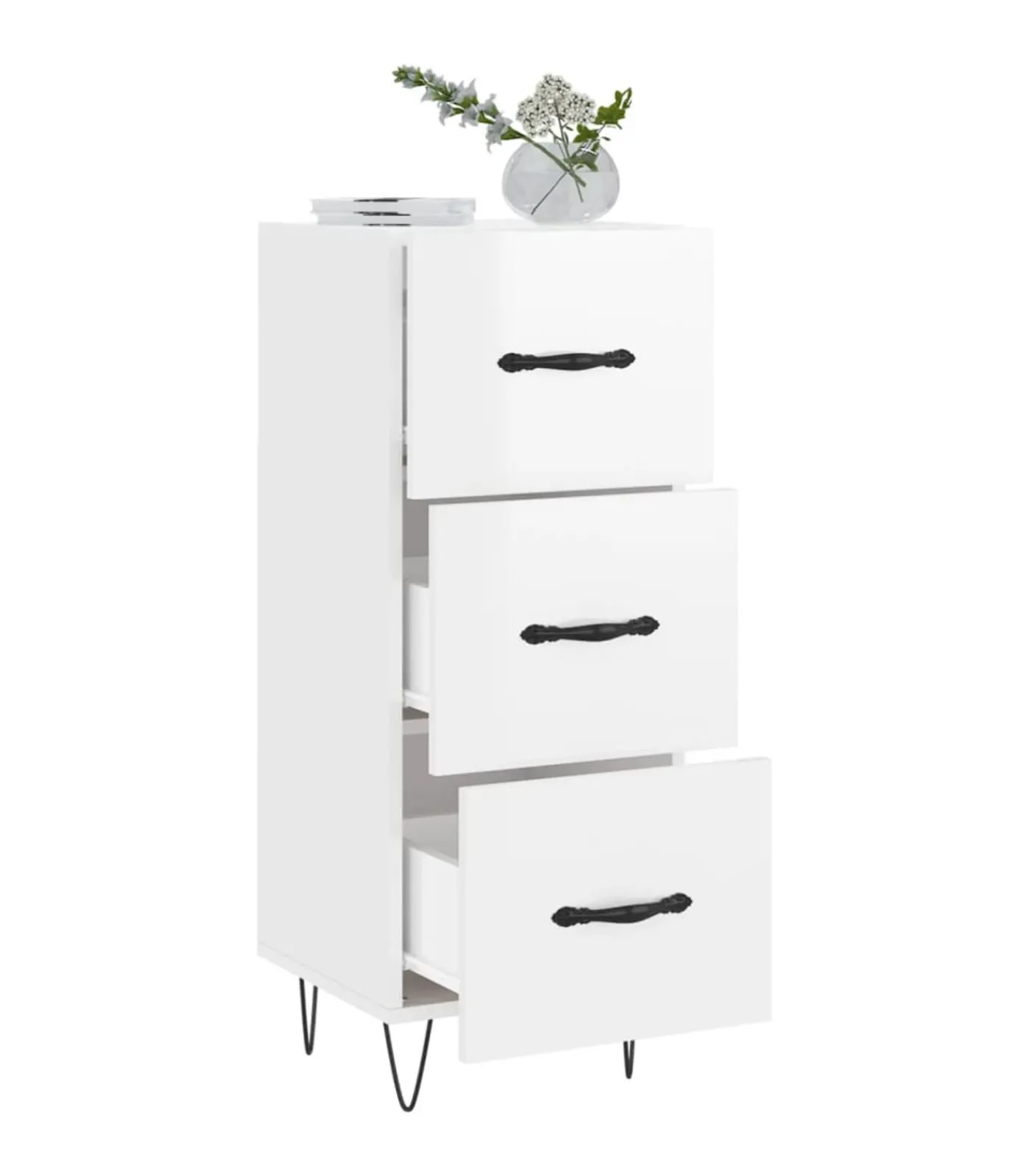 vidaXL Dressoir 34,5x34x90 cm bewerkt hout hoogglans wit