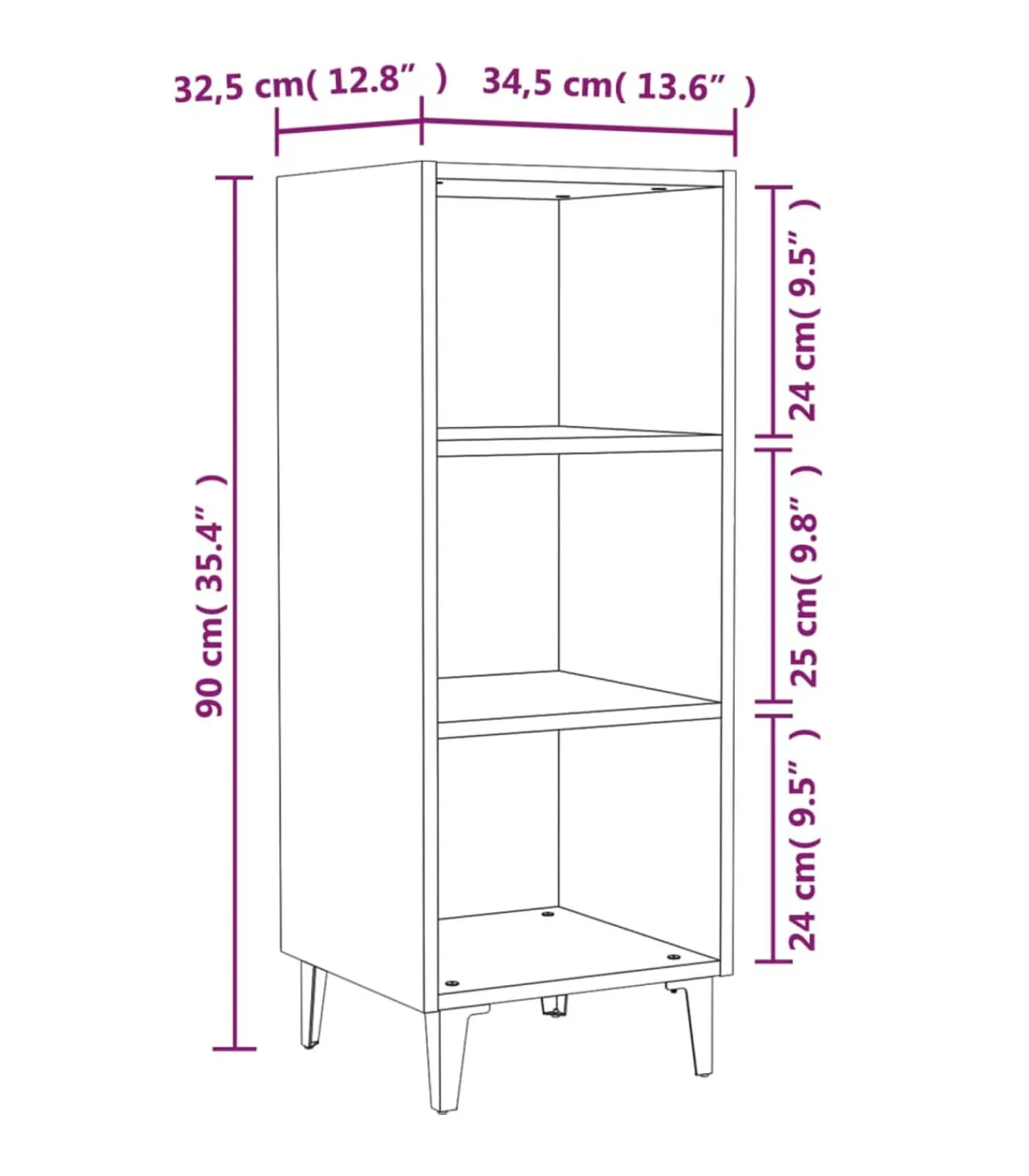 vidaXL Dressoir 34,5x32,5x90 cm bewerkt hout grijs sonoma eikenkleurig