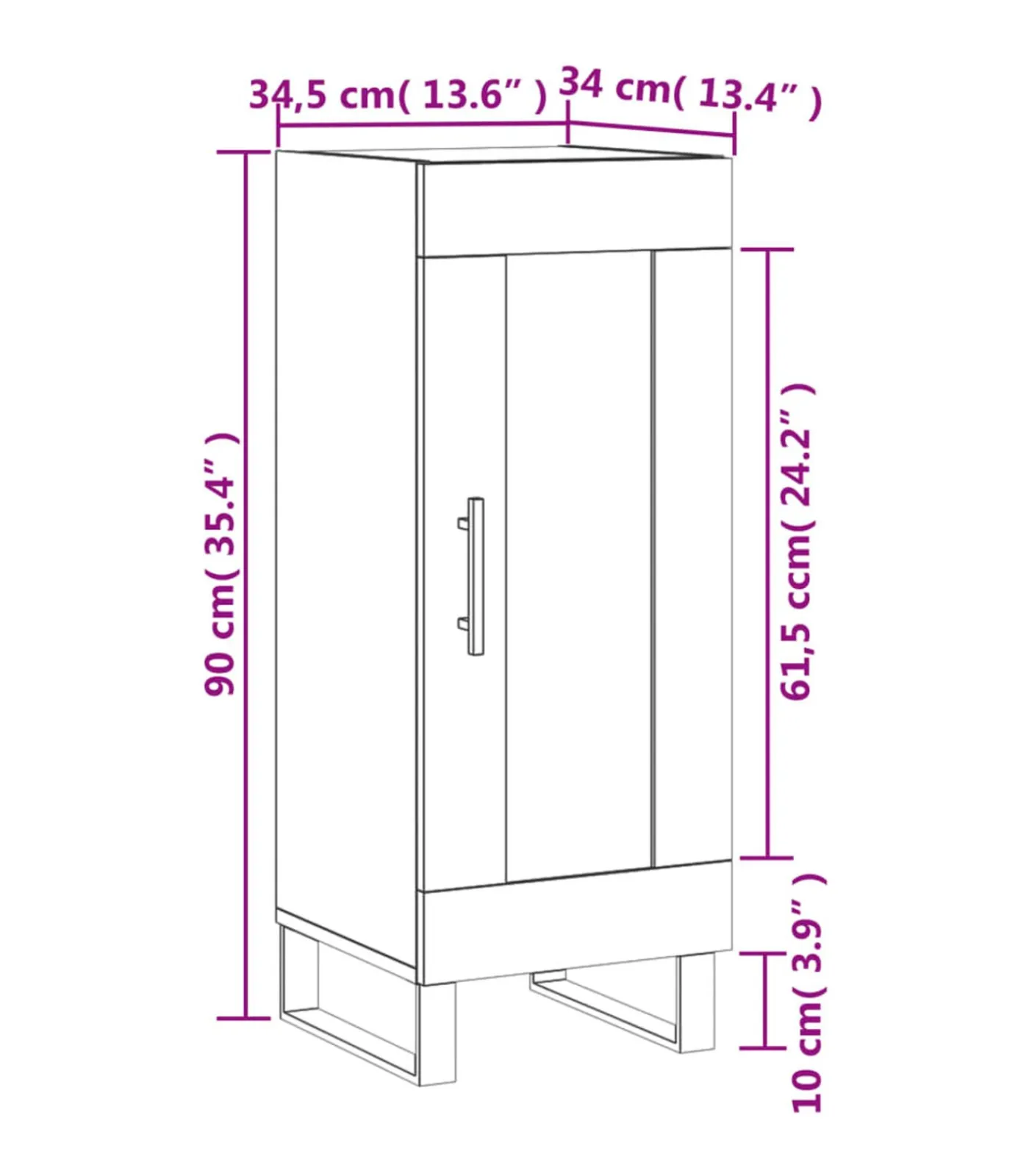 vidaXL Dressoir 34,5x34x90 cm bewerkt hout bruin eikenkleur