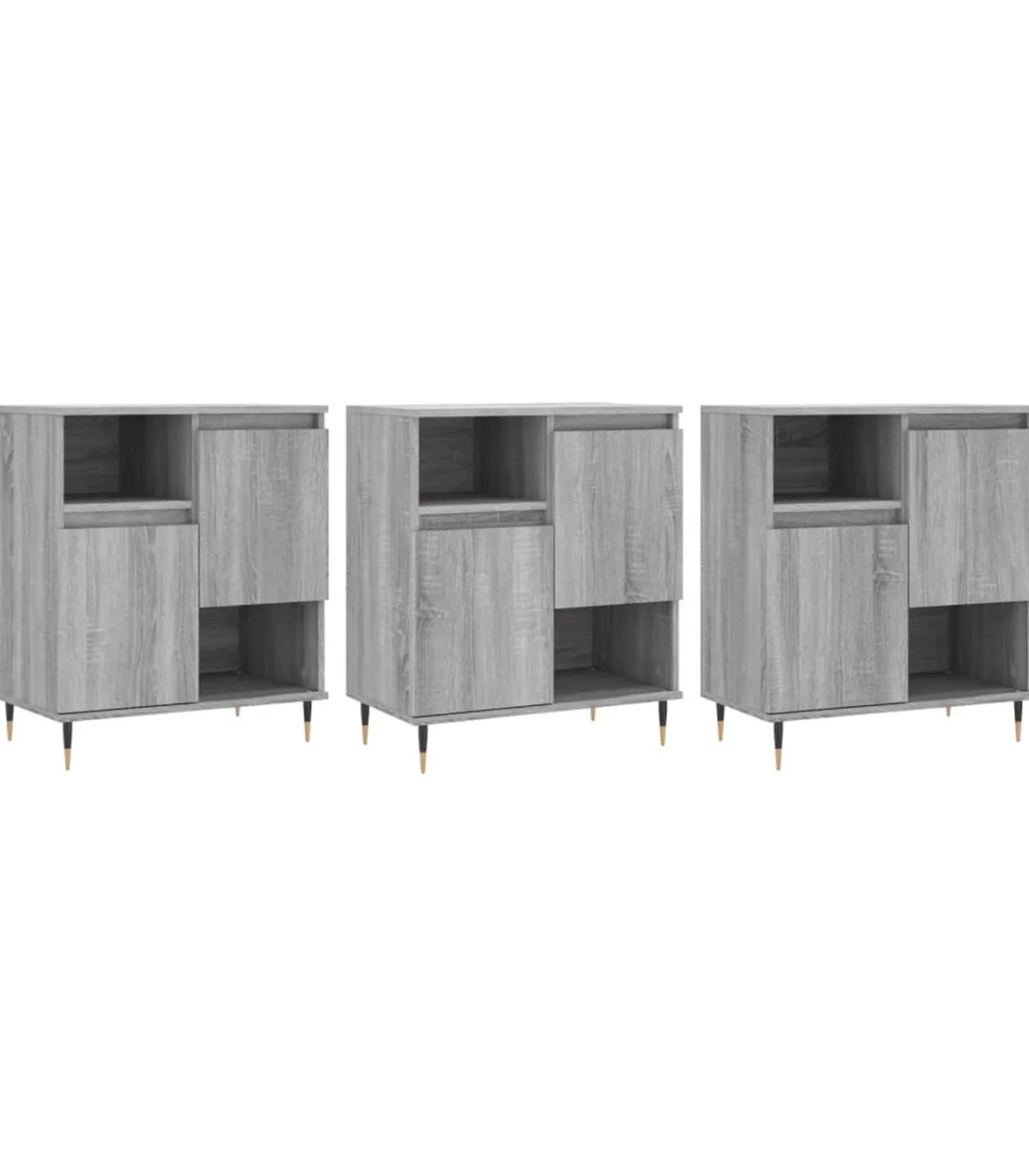 vidaXL Dressoirs 3 st bewerkt hout grijs sonoma eikenkleurig