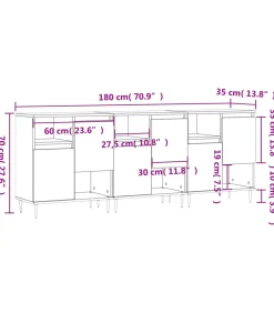 vidaXL Dressoirs 3 st bewerkt hout grijs sonoma eikenkleurig