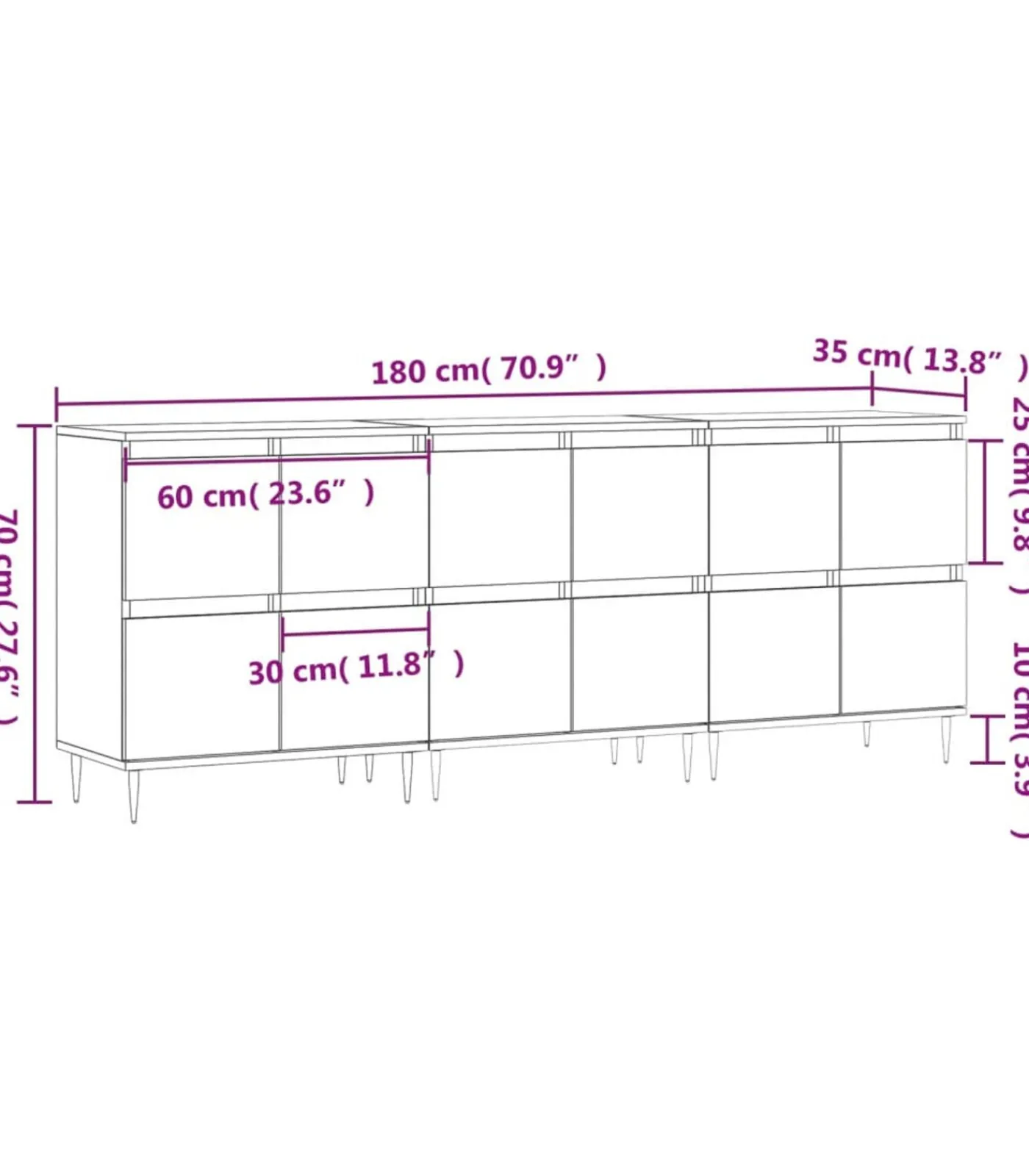 vidaXL Dressoirs 3 st bewerkt hout gerookt eikenkleurig