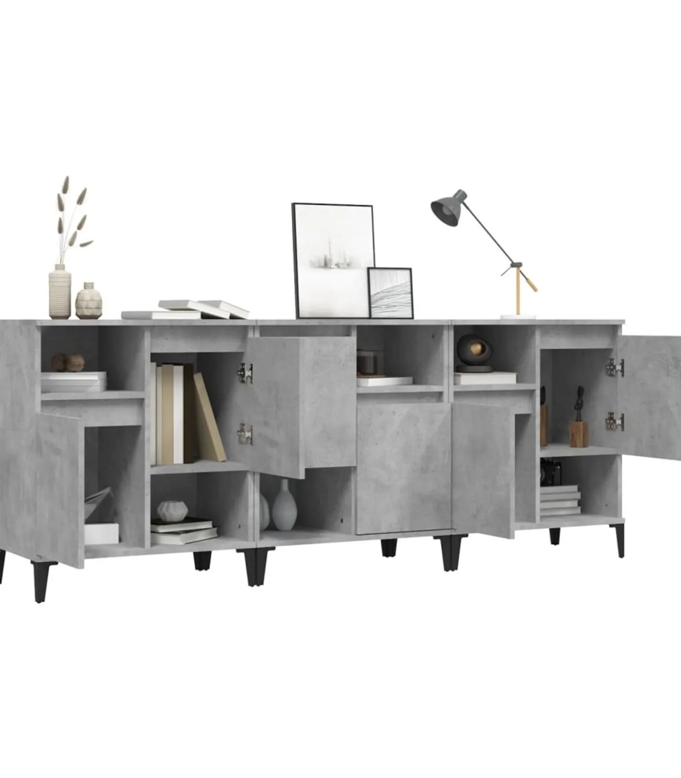 vidaXL Dressoirs 3 st 60x35x70 cm bewerkt hout betongrijs