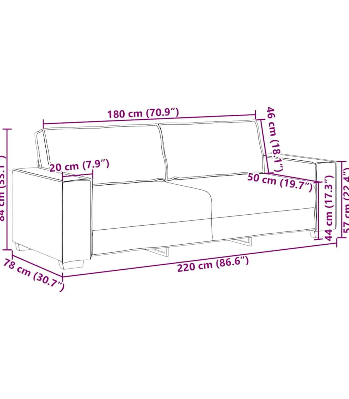 Driezitsbank 180 cm fluweel geel Zetels