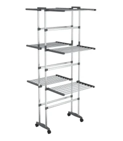 Hot Droogrek 3-laags met wieltjes 60x70x129 cm zilverkleurig Wassen & Strijken