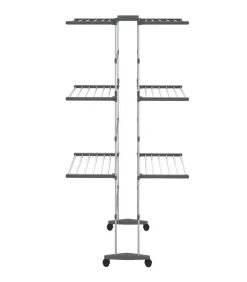 Hot Droogrek 3-laags met wieltjes 60x70x129 cm zilverkleurig Wassen & Strijken