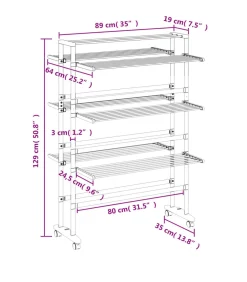 vidaXL Droogrek met wieltjes 89x64x129 cm aluminium