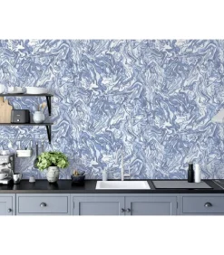 DUTCH WALLCOVERINGS Behang Liquid Marble blauw