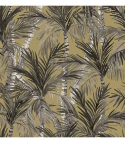 DUTCH WALLCOVERINGS Behang Palm Trees goudkleurig en zwart