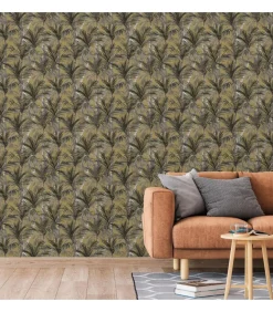 DUTCH WALLCOVERINGS Behang Palm Trees goudkleurig en zwart