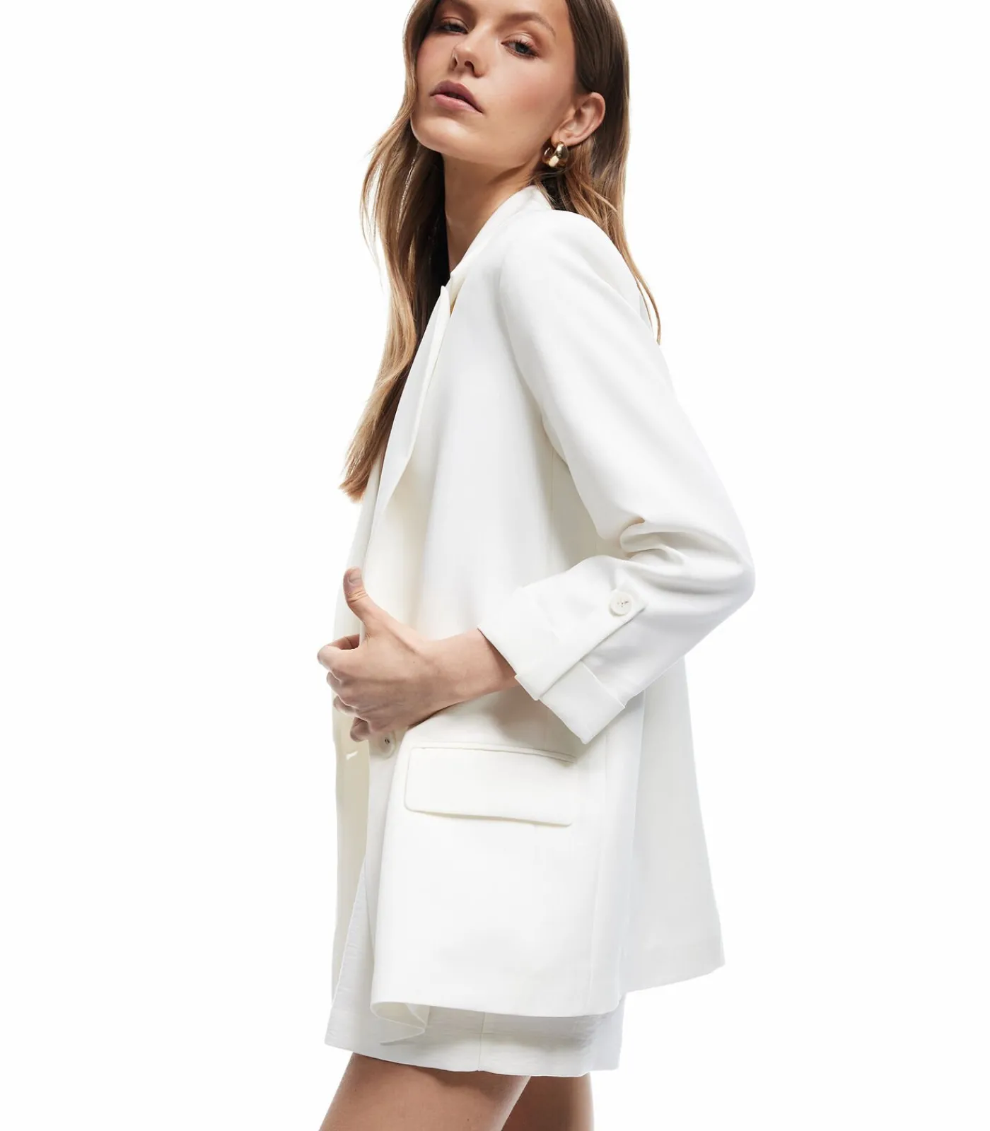 New Ecru Blazer Lange Mouwen Kruisdetail Zakdetail DAMES Jassen