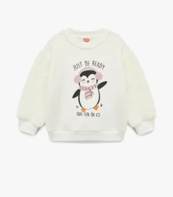 Sale Ecru Meisjes Baby Sweatshirt met Pinguïnprint Lange Mouwen Kinderen Truien & Cardigans
