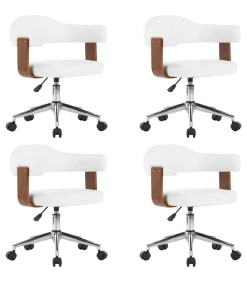 vidaXL Eetkamerstoelen draaibaar 4 st gebogen hout en kunstleer wit