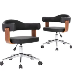 vidaXL Eetkamerstoelen draaibaar 2 st gebogen hout en kunstleer zwart