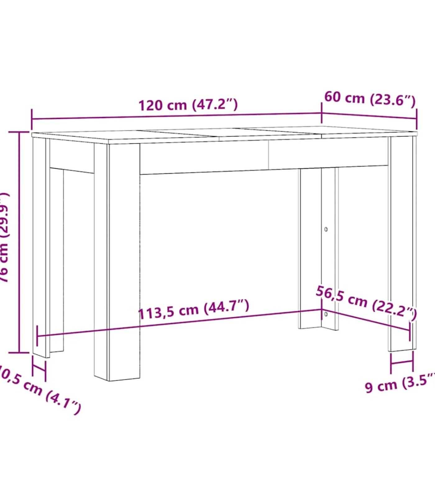 Hot Eettafel 120x60x76 cm bewerkt hout artisanaal eikenkleur Tafels