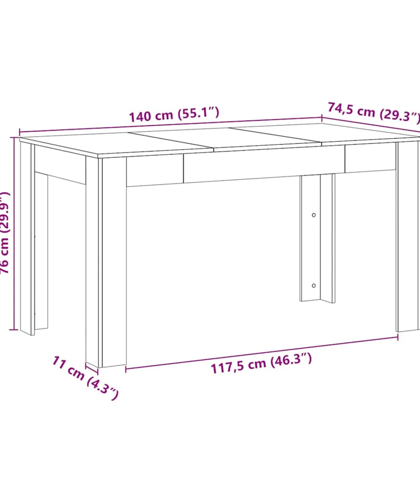 vidaXL Eettafel 140x74,5x76 cm bewerkt hout artisanaal eikenkleurig