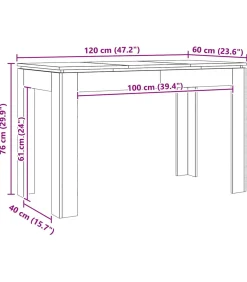 Hot Eettafel 120x60x76 cm bewerkt hout artisanaal eikenkleur Tafels