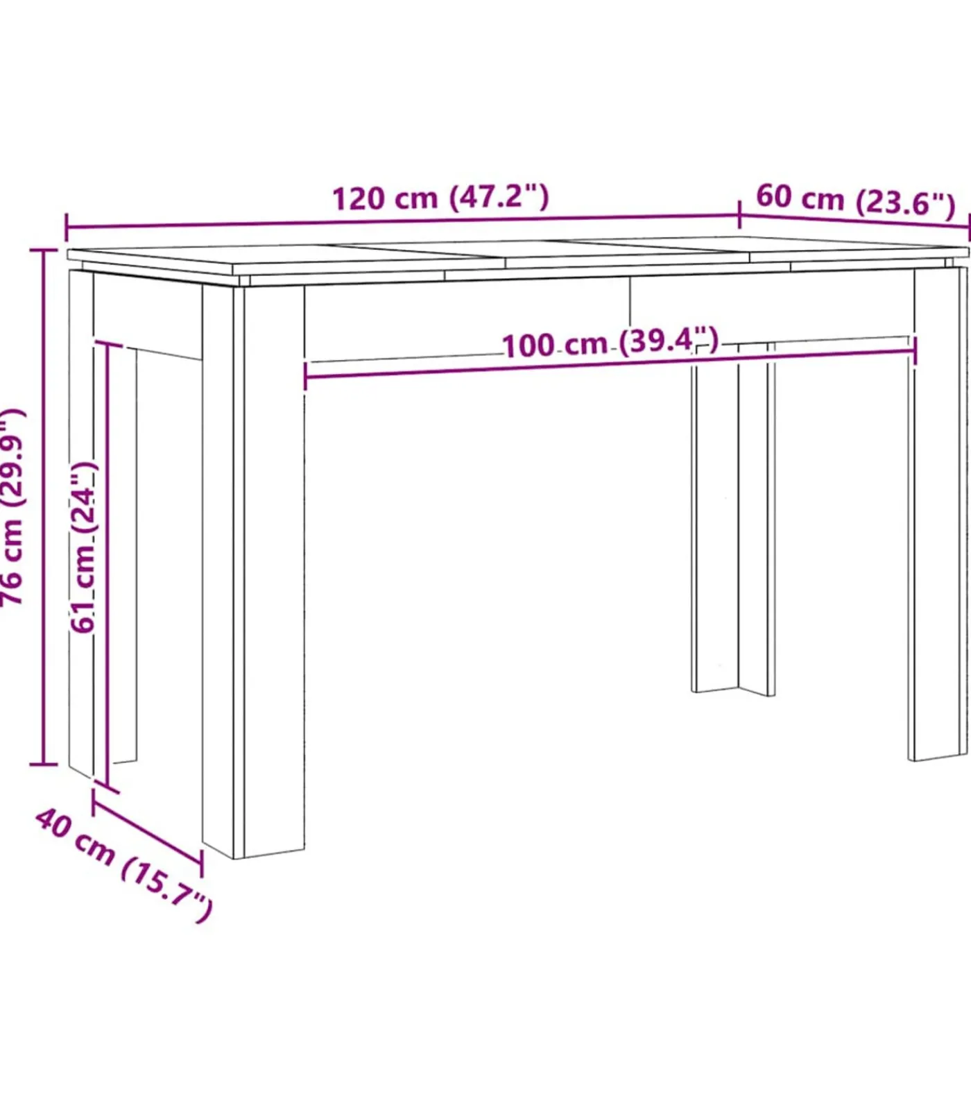 Hot Eettafel 120x60x76 cm bewerkt hout artisanaal eikenkleur Tafels