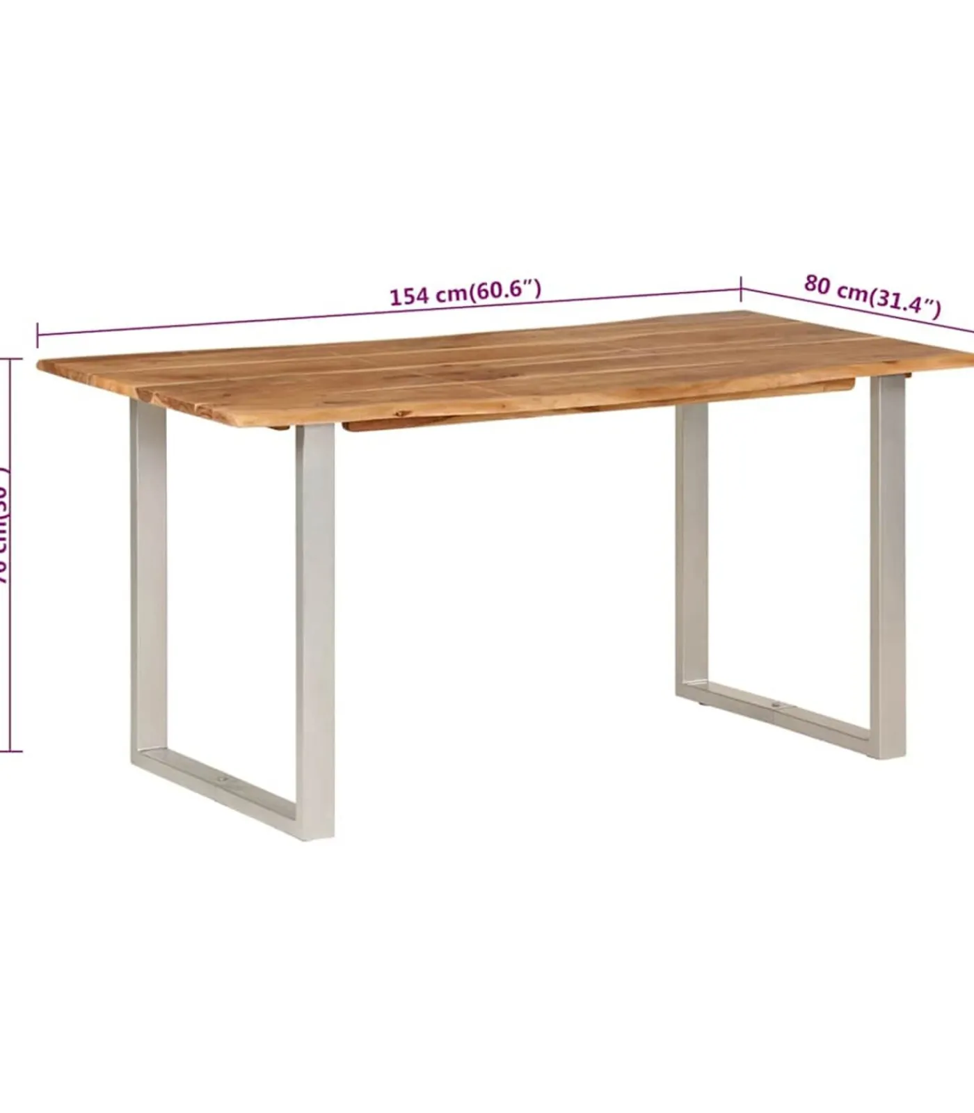 vidaXL Eettafel 154x80x76 cm massief acaciahout