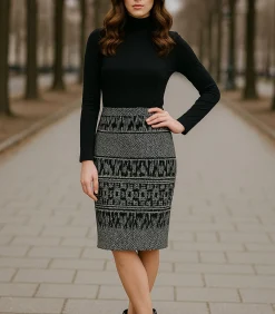 DAMES Conquista Elastische Gabardine-kokerrok tot onder de knie met luipaardprint