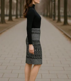 DAMES Conquista Elastische Gabardine-kokerrok tot onder de knie met luipaardprint