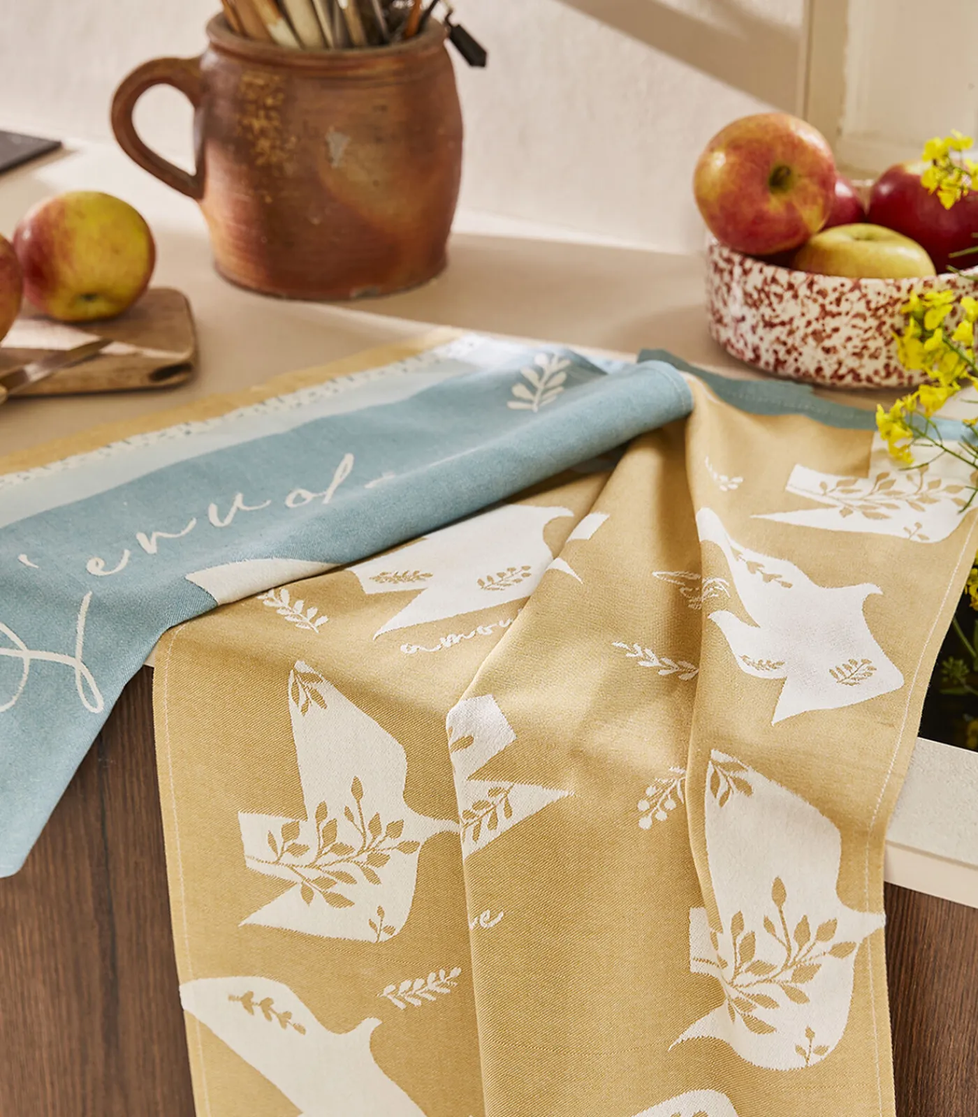 Online Envolées - Set van 2 theedoeken van puur katoenen jacquard 50x75cm Keuken- & Tafellinnen