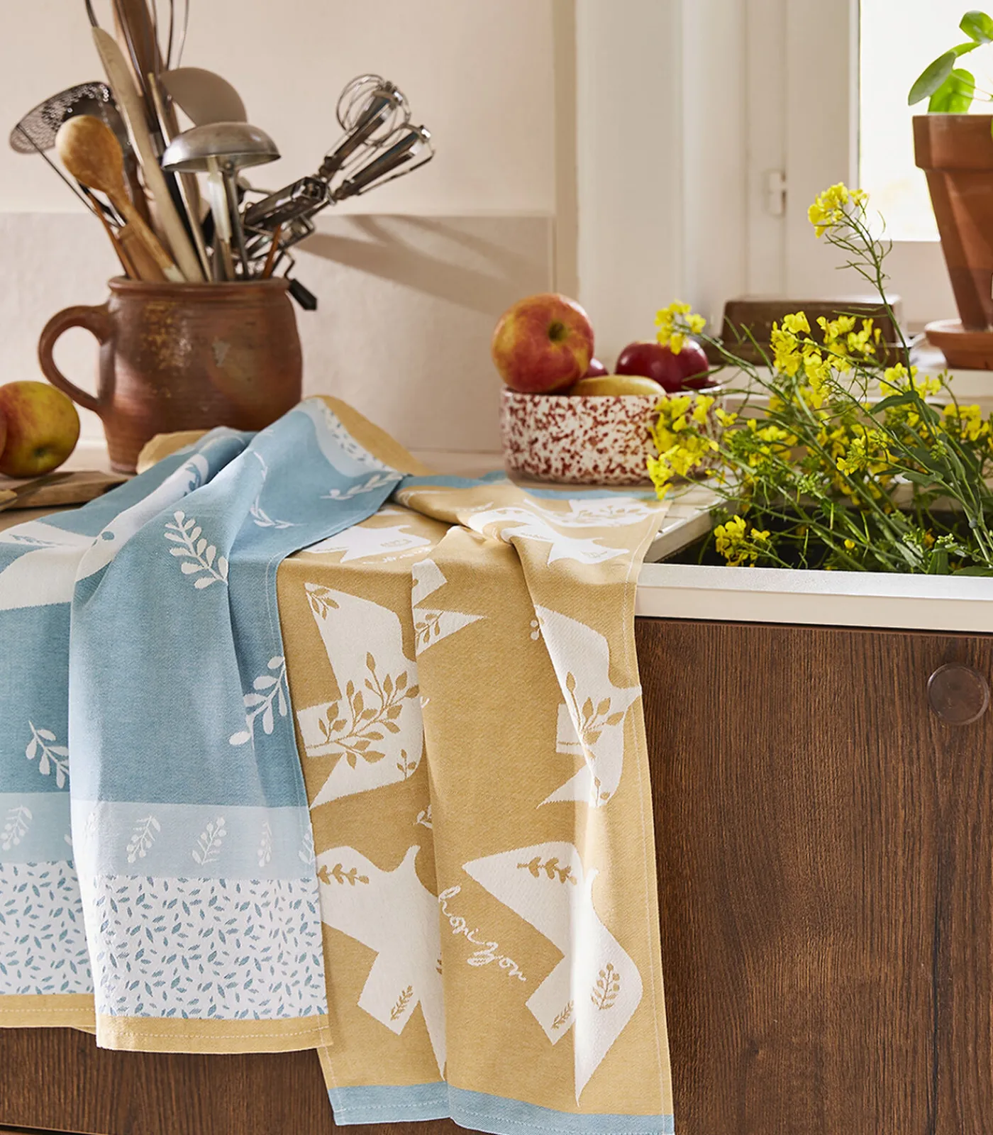 Online Envolées - Set van 2 theedoeken van puur katoenen jacquard 50x75cm Keuken- & Tafellinnen