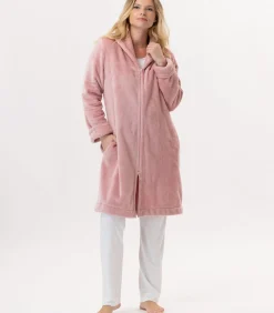 DAMES LE CHAT ESSENTIEL H56B molton pluche kamerjas met rits