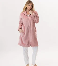 DAMES LE CHAT ESSENTIEL H56B molton pluche kamerjas met rits