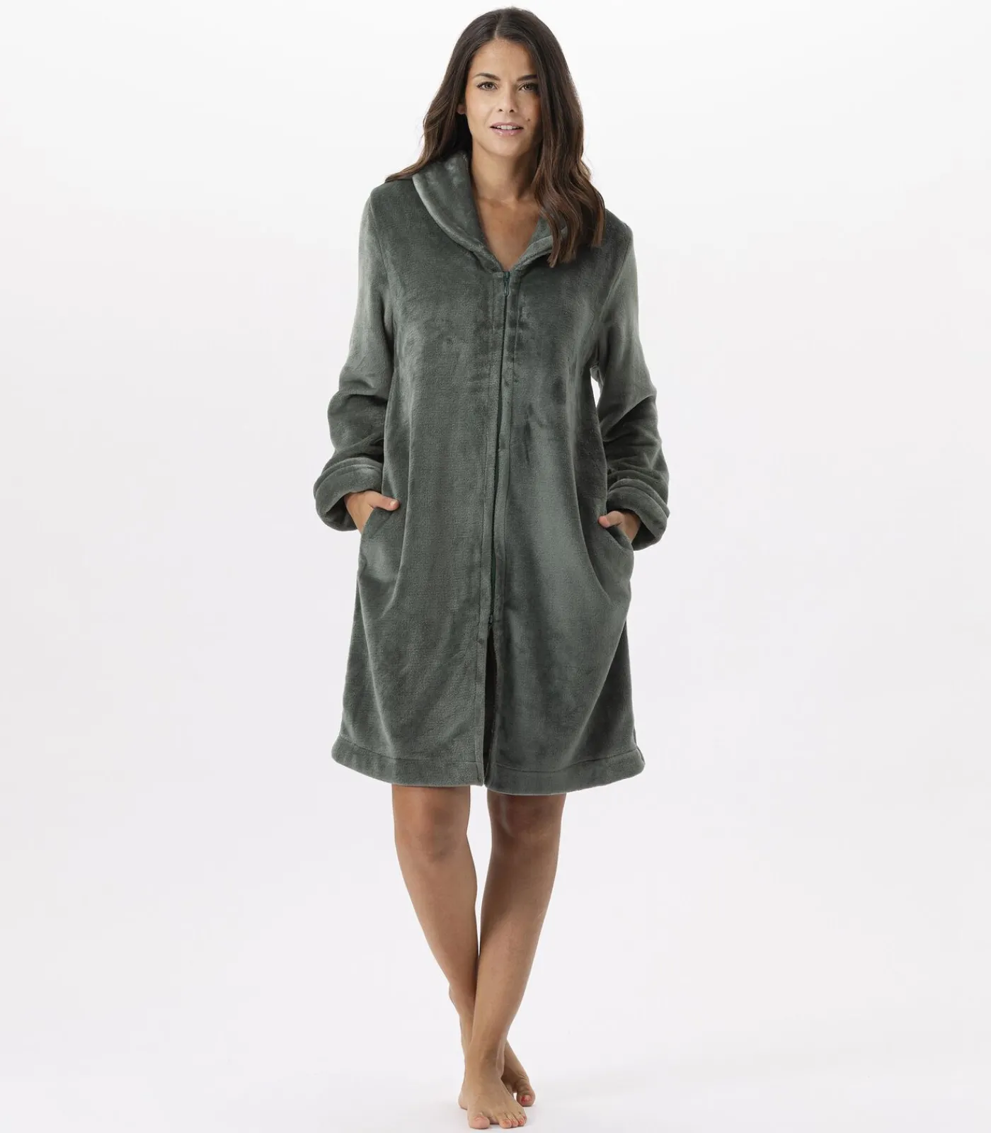 New ESSENTIEL H56B molton pluche kamerjas met rits DAMES Badjassen