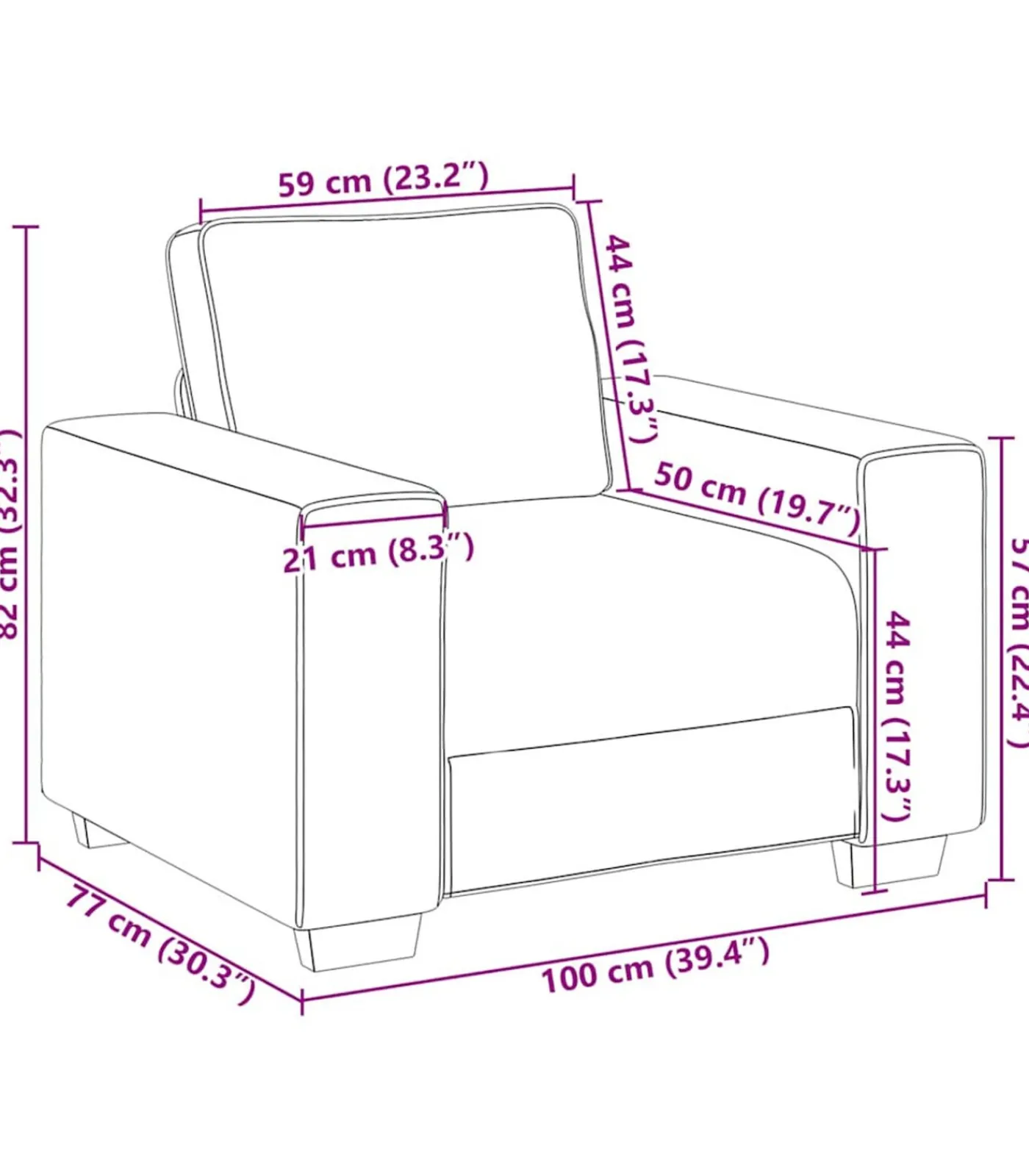 Sale Fauteuil 60 cm fluweel lichtgrijs Zetels