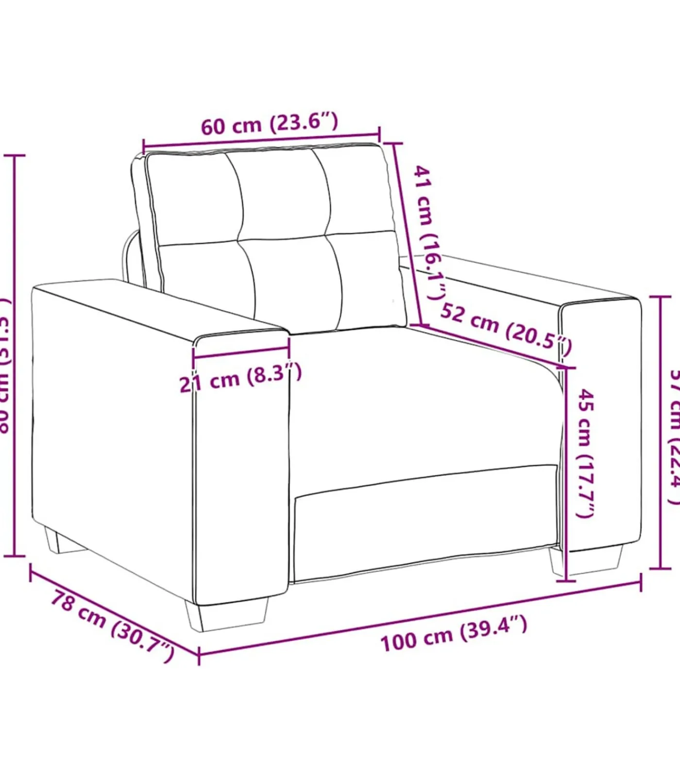vidaXL Fauteuil 60 cm stof donkergrijs