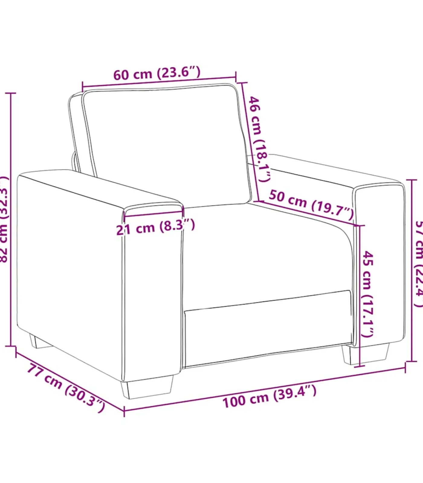 Online Fauteuil 60 cm stof donkergrijs Zetels