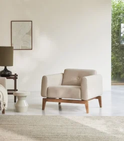 Best Fauteuil Bjorn in massief eiken en ecru stof, 1-zit Zetels