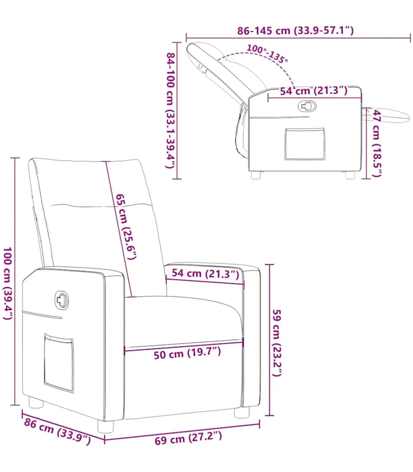 vidaXL Fauteuil verstelbaar stof donkergrijs