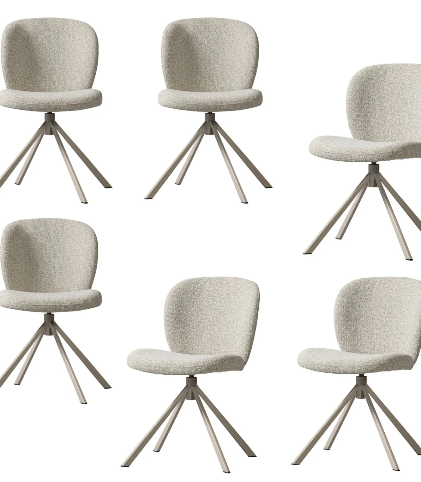 New Femke Eetkamerstoel - Bouclé - Naturel - Set van 6 Stoelen
