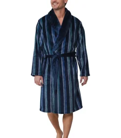 Discount Fleece heren badjas - Blauw - Warme winter ochtendjas met ceintuur en sjaalkraag Heren Badjassen