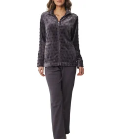 DAMES Pastunette Fleece huispak dames - Grijs - Warm 2-delig winter huispak - Pyjamapak vrouwen