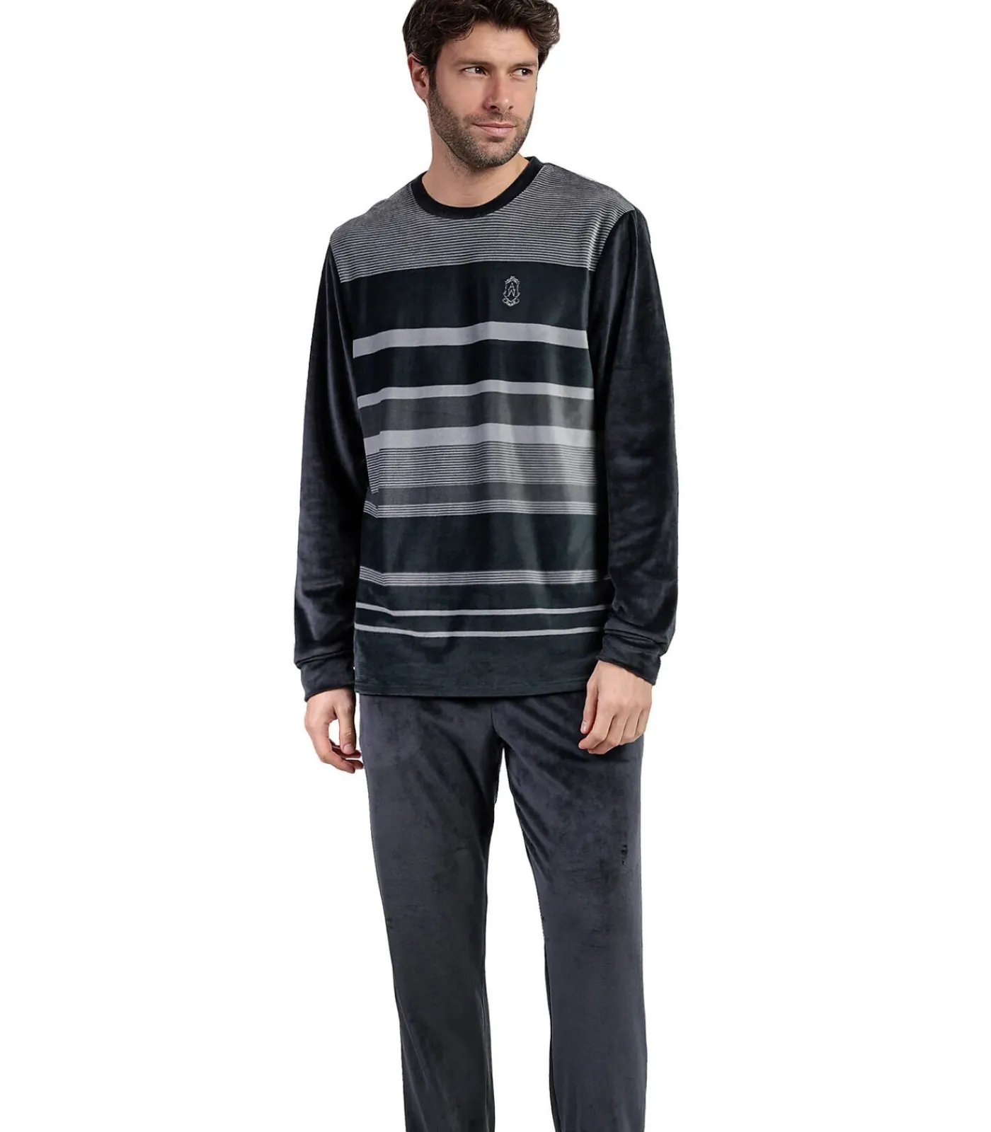 Sale Fluwelen pyjama broek top lange mouwen Stripe Hype Heren Pyjama's