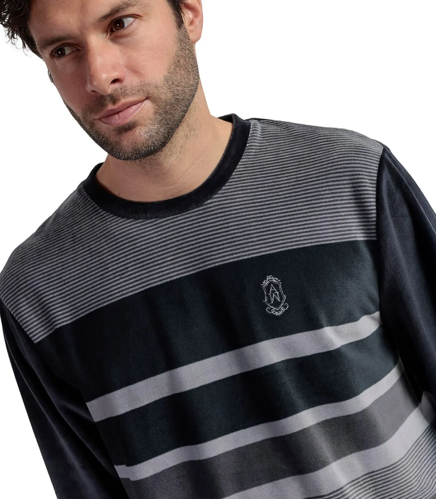 Sale Fluwelen pyjama broek top lange mouwen Stripe Hype Heren Pyjama's