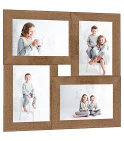 New Fotolijst voor 4x(10x15 cm) foto MDF lichtbruin Fotolijsten