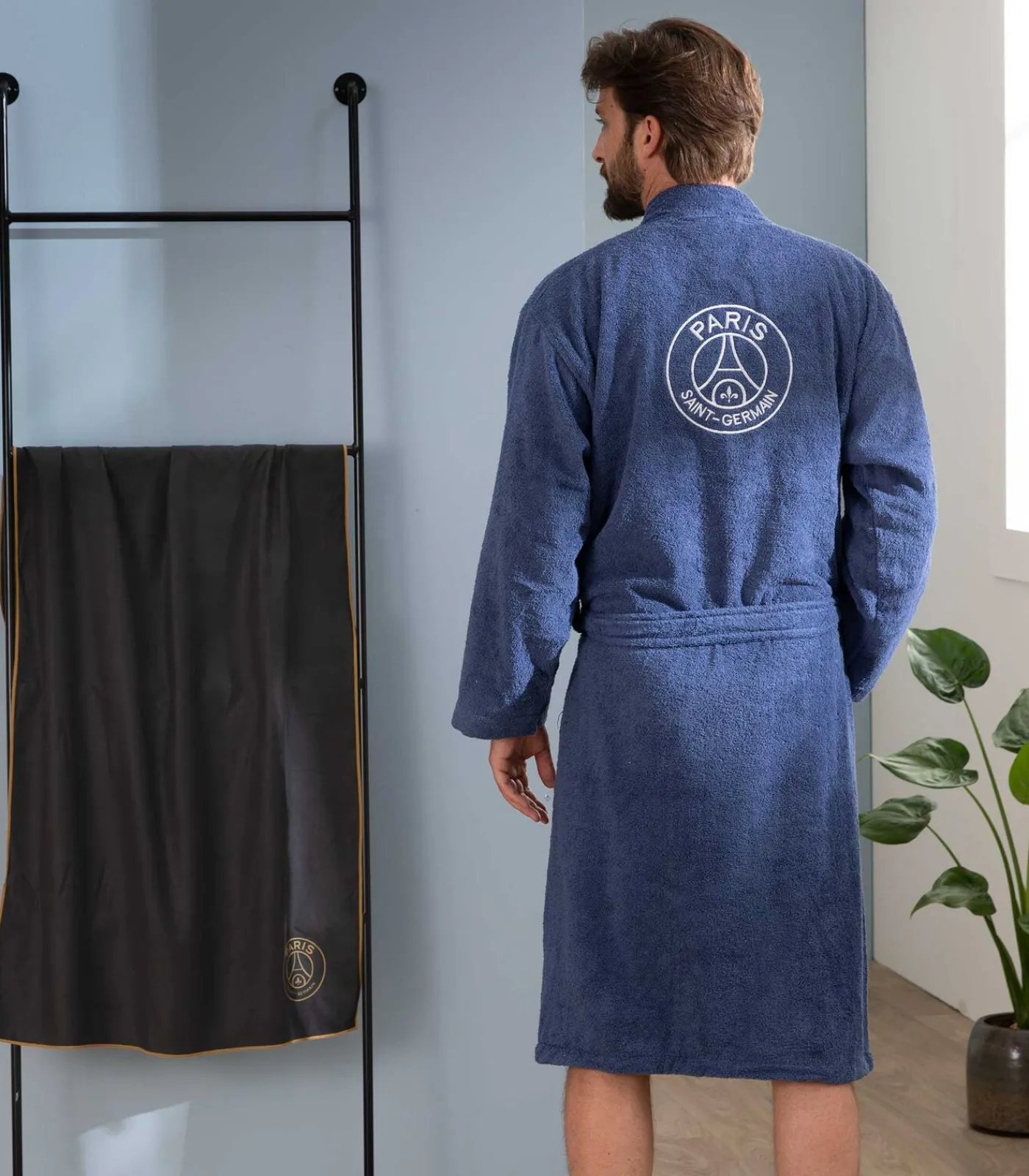 DAMES PSG Geborduurde badjas met kimonokraag 100% katoen, Paris Saint Germain PARISIAN