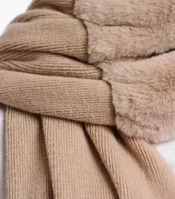 Clearance Gebreide sjaal met imitatiebont detail Oat OS DAMES Sjaals