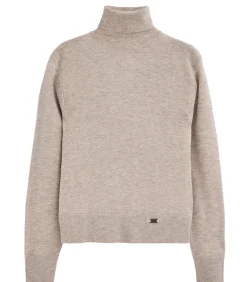 DAMES Polo Club Gemêleerd beige coltrui van merinowol en met slim fit