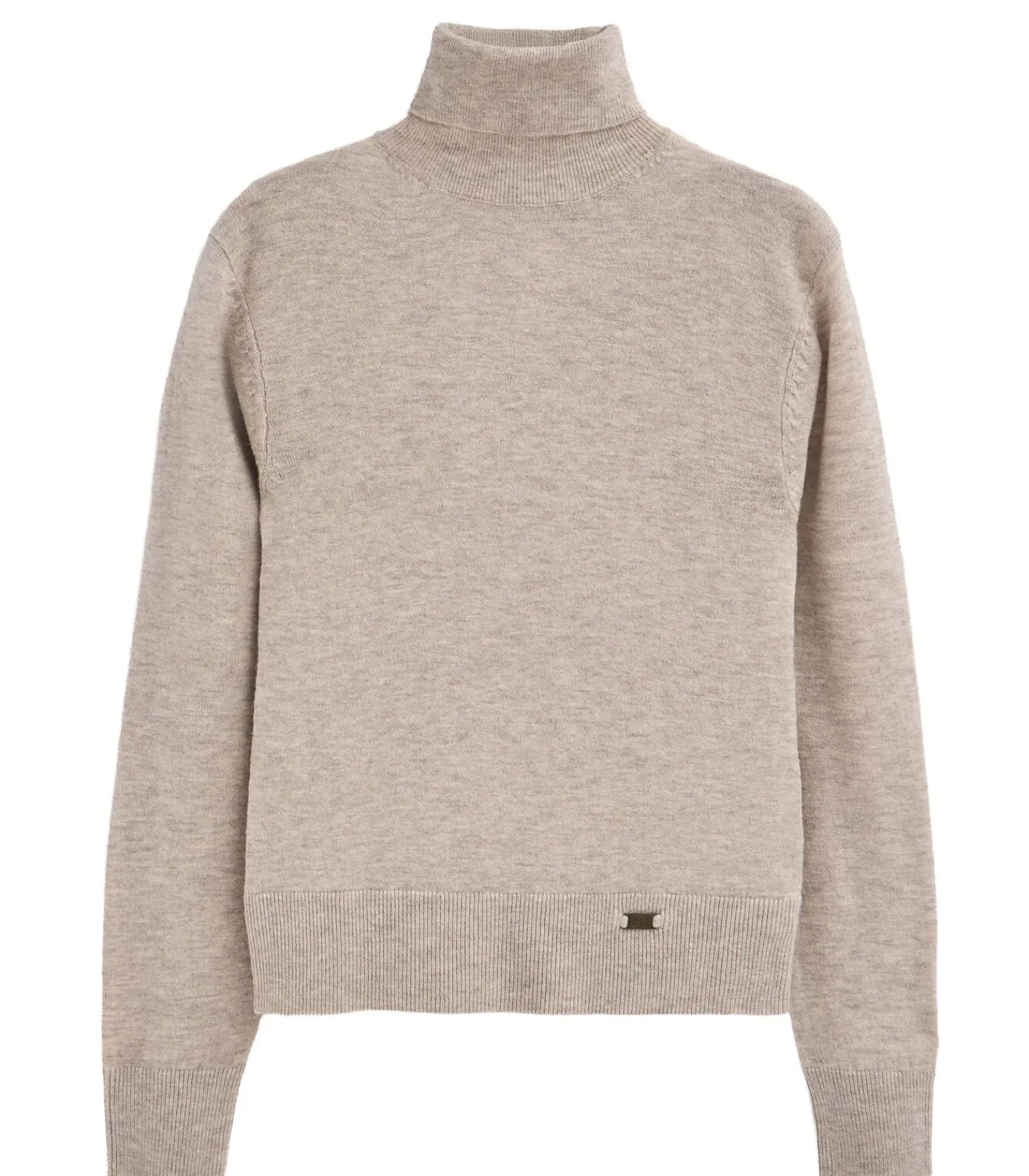 DAMES Polo Club Gemêleerd beige coltrui van merinowol en met slim fit