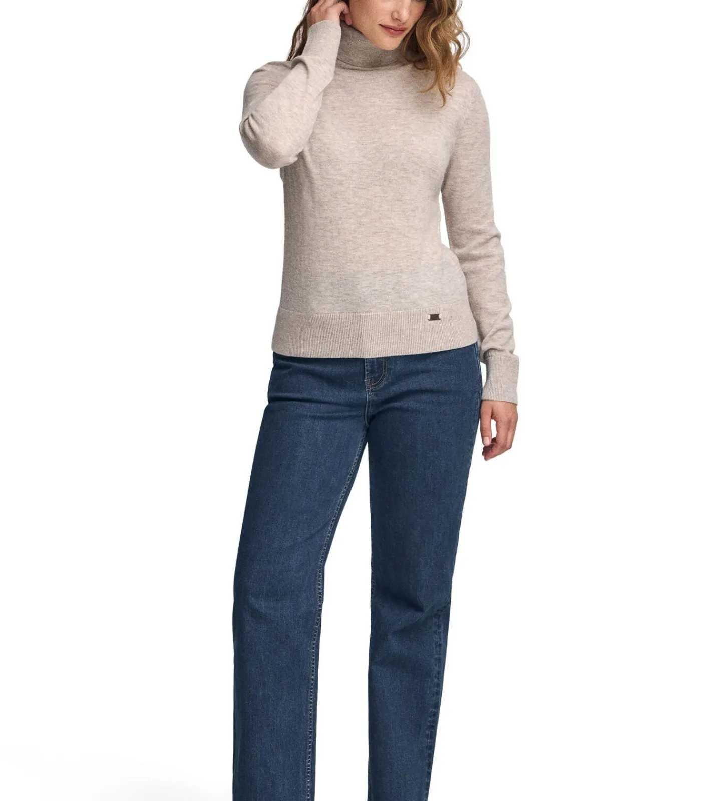 DAMES Polo Club Gemêleerd beige coltrui van merinowol en met slim fit