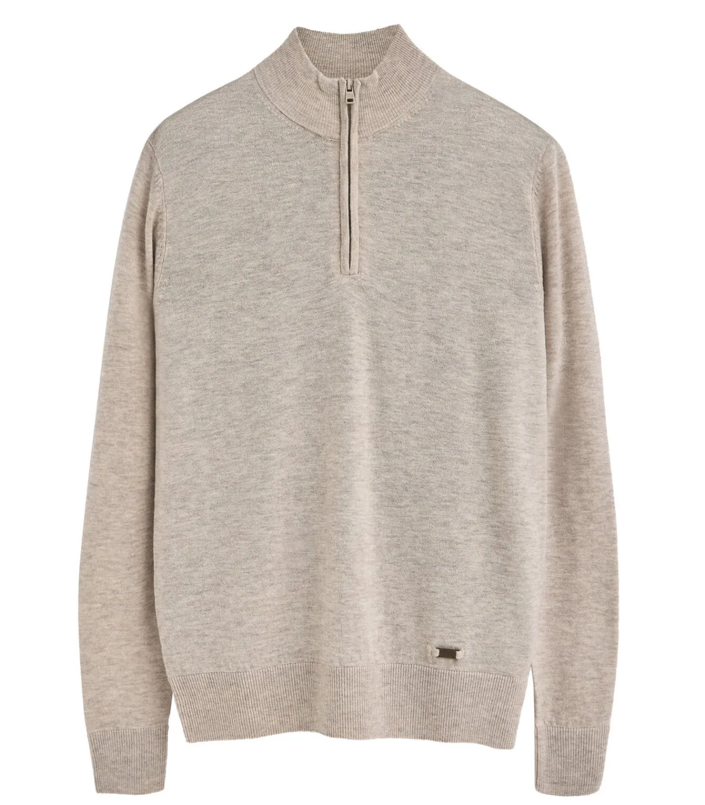 Discount Gemêleerd beige trui van merinowol met halve rits Heren Truien & Cardigans